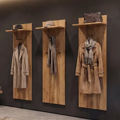 Produktbild von MCA 3er-Set Garderobenpaneel HWC-P55, Wandgarderobe Garderobe, Massiv-Holz Ablagefläche Haken, Eiche