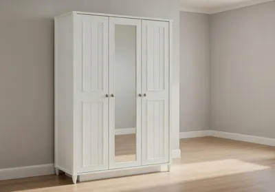 Produktbild von Weißer Kleiderschrank mit Spiegel für modernes Schlafzimmer