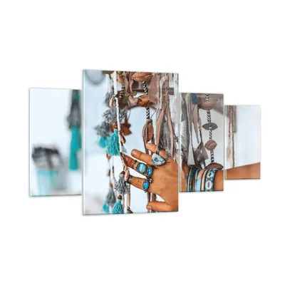 Produktbild von Bilder auf glas - 4 Teile - Hand Schmuck ethnisch - 160x90cm - Glasbilder - Wandbilder - Bilder - zum Aufhängen bereit - Wanddekoration aus Glas - Glas Bilder - Wandbild auf Glas - GDL160x90-5107