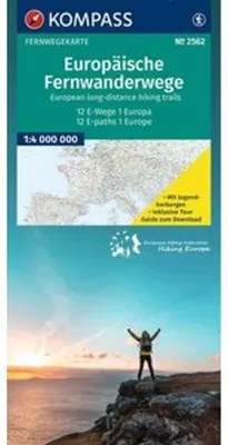 Produktbild von KOMPASS Fernwegekarte Europäische Fernwanderwege, 12 E-Wege - 1 Kontinent 1:4 Mio.