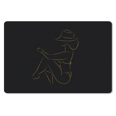 Produktbild von MuchoWow® Schreibtischunterlage Frau - Hut - Gold - Strichzeichnung 60x40 cm - XXL Mauspad - Großes Mauspad