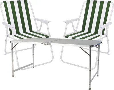 Produktbild von 3-teiliges Campingmöbel Set Alu 120x60x58/70cm grün-weiß