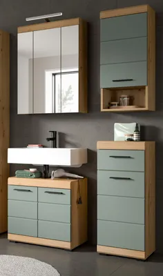 Produktbild von Badmöbel Set 4-teilig "Shawn" in Salbei und Artisan Eiche Badkombination 112 x 191 cm