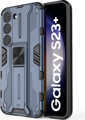 Produktbild von Galaxy S23+ Hülle, Dual Layer PC TPU Bumper Stoßfest Ständer Schutzhülle für Samsung Galaxy S23+ Blau
