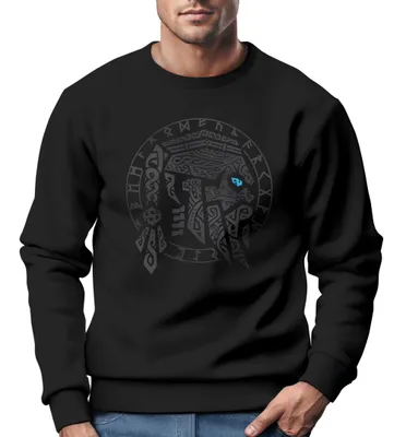 Produktbild von Sweatshirt Herren Odin Ragnar Gott Nordisch Runen Valhalla Wikinger Nordmänner Pullover Neverless® schwarz S