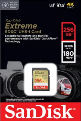 Produktbild von SanDisk Extreme SDXC 256GB UHS-I C10 U3 V30