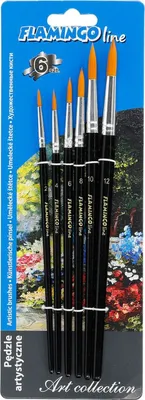 Obrázek produktu pro Výtvarné štětce se syntetickými štětinami s černou rukojetí 6 kusů Flamingo Line