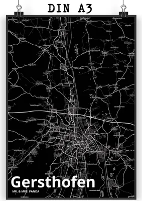 Produktbild von Mr. & Mrs. Panda Bild Gersthofen DIN A3 - Geschenk, kunstdruck poster, drucke, Stadt, Dorf Karte Landkarte Map Stadtplan, wanddeko, wandkunst