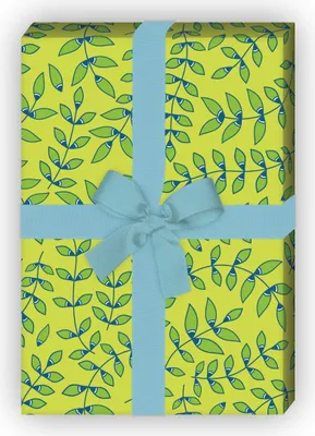 Produktbild von Elegantes Geschenkpapier mit zartem Laub Muster in grün - G6301, 32 x 48cm