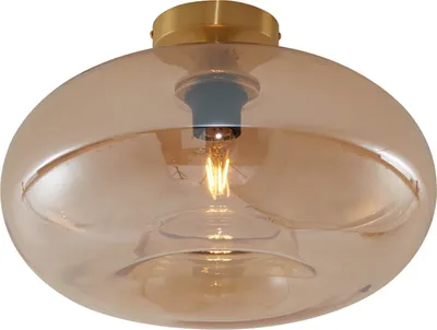 Produktbild von QAZQA - Art Deco Art-Deco-Deckenleuchte I Deckenlampe I Lampe I Leuchte Messing mit Bernsteinglas 40cm - Busa I Wohnzimmer I Schlafzimmer - Rund - LED geeignet E27