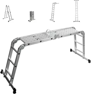 Produktbild von siwitec Mehrzweckleiter Alu, 3 x 4  Sprossen, Leiter Arbeitsplattform, Stehleiter, Teleskopleiter