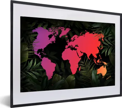 Produktbild von MuchoWow® MuchoWow® Gerahmtes Poster Weltkarte - Farben - Pflanzen 60x40 cm - Poster mit zchwarzem Bilderrahmen - Schlafzimmer - Plakat in Rahmen - Drucken