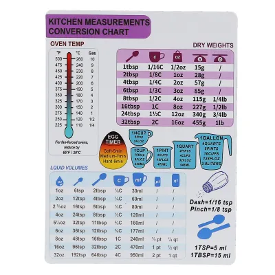 Zdjęcie produktu dla Kitchen Conversion Chart Magnetic Weight Liquid Temperature Guide Cooking Accessory1Pc