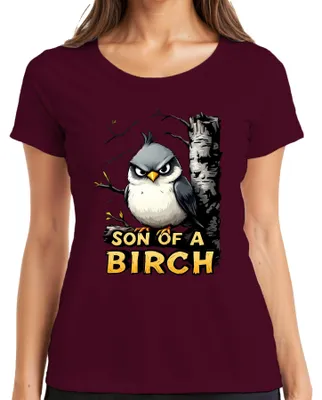 Zdjęcie produktu dla SON OF A BIRCH śmieszny ptak zaciekła brzoza prezent leśny t-shirt damski, bordowy, S
