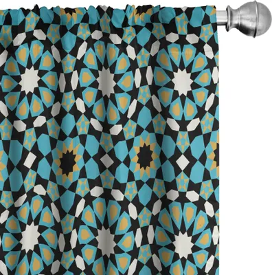 Produktbild von ABAKUHAUS marokkanisch Vorhänge, Gardinen, Vintage Look Repetitive Geometrie Inspired Art, 2 Stück 75 x 225 cm, Himmelblau Reseda Grün