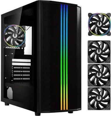 Produktbild von PC Gehäuse, BITFENIX Saber Mesh, Midi-Tower, ATX, 3x120mm A-RGB Lüfter, Mesh Front, Schwarz, Tempered Glass