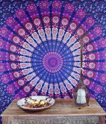 Produktbild von Boho Style Wandbehang, Indische Tagesdecke Mandala Druck - Lila/blau, Baumwolle, 240*210*0,2 cm, Bettüberwurf, Sofa Überwurf