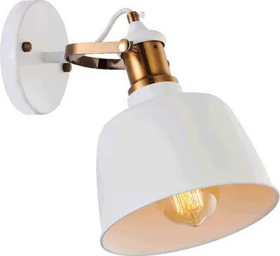 Imagen del producto de Aplique de pared FAMOSA, 1xE27/40W, acabado blanco mate con detalles en latón envejecido. Dimensiones: L: 18 cm, A: 23 cm, H: 24 cm. Regulable