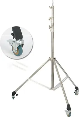 Obrázok produktu pre Trojnožka z nehrdzavejúcej ocele, maximálna výška 290 cm, nosnosť 10 kg, s kolieskami