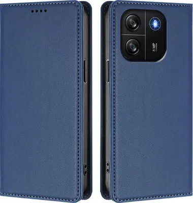 Produktbild von Handyhülle für Blackview Wave 6C, Kunstleder Klapphülle Stoßfeste Magnetische Hülle mit Ständer Dunkelblau