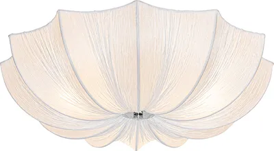 A white fabric ceiling light with a petal-like design.