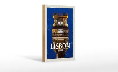 Produktbild von Holzschild Reise 12x18 cm Lisbon Portugal Architektur Retro
