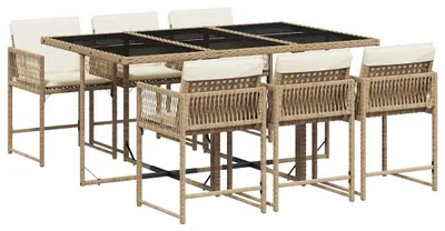 Produktbild von vidaXL 7-tlg. Garten-Essgruppe mit Kissen Beige Poly Rattan