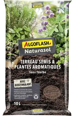 Produktbild von ALGOFLASH NATURASOL torffreie Anzuchterde für aromatische Pflanzen, für Aussaat, Sans tourbe, 10 L (Terreau - Terre - Sable)