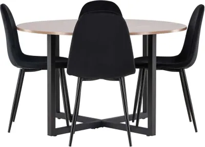 Produktbild von Durango Essgruppe Tisch Nussbaum Nachbildung und 4 Polar Stühle schwarz.