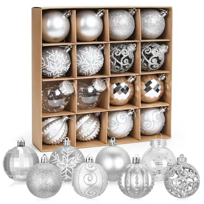 Immagine prodotto di Set di 16 palline di Natale in plastica argentata, con un diametro di 6 cm