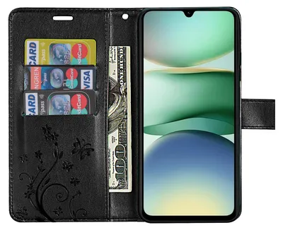 Produktbild von Handy Tasche für Xiaomi Redmi A5 Handyhülle Blumen Hülle Wallet Case Flipcover in Schwarz