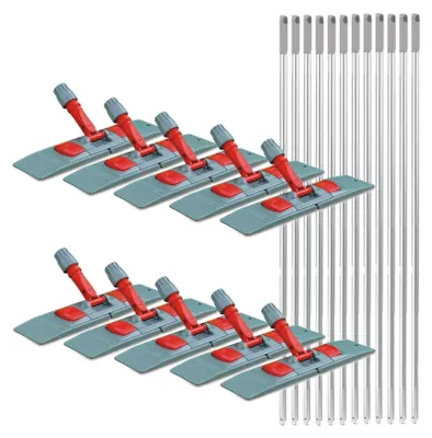 A set of 10 mop heads with handles and 10 separate mop handles, arranged in two rows on a white background.