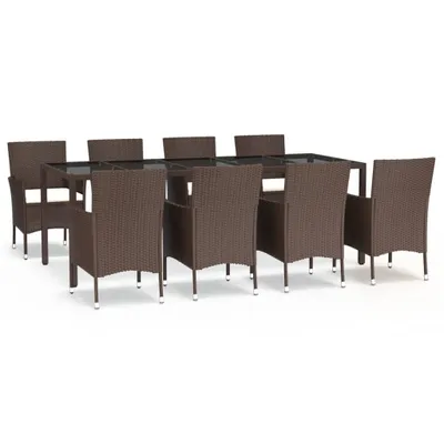 Obrázok produktu pre vidaXL 9-dielny záhradný jedálenský set s vankúšmi Brown Poly Rattan