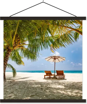 Produktbild von MuchoWow® Textilposter Strand - Strandkorb - Sonnenschirm 40x40 cm mit schwarzem Rahmen - Fotos