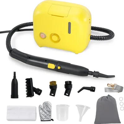 Produktbild von 1600W tragbarer Dampfreiniger bis 180 ℃, 15s Aufheizzeit, elektrisch Reinigungsgerät 3 Bar mit 1 L Wassertank, für Küchenmöbel, Badezimmer (Gelb)