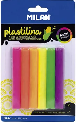 Produktbild von Blister mit 6 Plastilin-Stiften in Neonfarben, 70 g, Milan