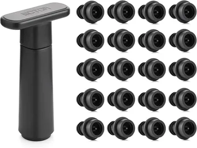 Productafbeelding van Wine Saver vacuümpomp met 20 stoppers - Wijnstop en bewaarmiddel - Herbruikbare flessenafsluiter houdt vers