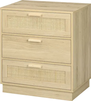 Produktbild von HOMCOM Nachttischkommode mit Rattan-Gitterschubladen, Bohemian-Stil, kippsicher, Schlafzimmerkommode für Wohnzimmer, 60 x 38 x 69 cm, Natur