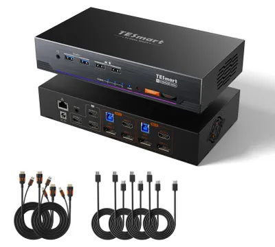 Obrázok produktu pre KVM prepínač pre 2 počítače a 3 monitory - 8K@60Hz a 4K@144Hz - USB 3.0