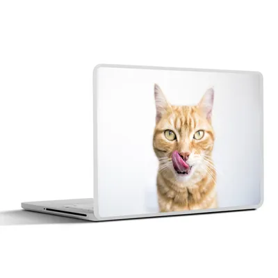 Produktbild von MuchoWow® Laptop Aufkleber Sticker Cover Katze - Zunge - Weiß 31x22.5 cm - Laptop-Deko