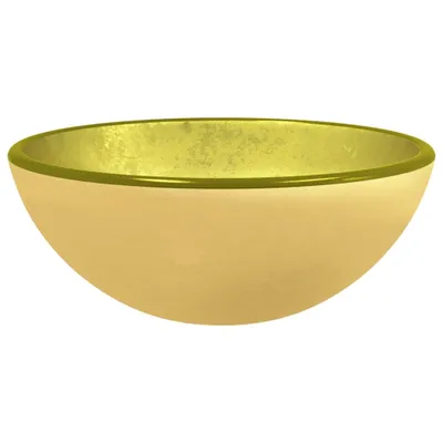 A golden-colored sink basin with a yellow interior, presented against a white background.