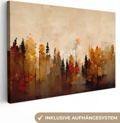 Produktbild von MuchoWow® - Leinwandbilder - Natur - Bäume - Kunst - Braun - Beige, Wandbild, Wanddeko Bilder Wohnzimmer, 120x80 cm