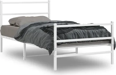 Produktbild von Design Bettgestell mit Kopf- und Fußteil Metall Weiß 100x190 cm, Klassische Betten 2024 Neu