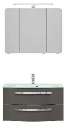 Produktbild von Pelipal Badmöbel-Set xpressline 4005 BxHxT 92 x 200 x 49,1 cm Frontfarbe grau hochglanz mit Waschtisch Glas weiß, Wascht