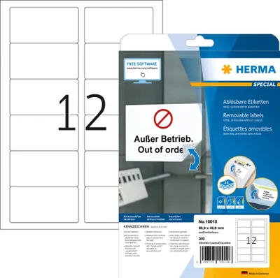Obrázek produktu pro HERMA 10010, Bílá, Samolepicí štítek, A4, Papír, Laserová/inkoustová tiskárna, Vyjímatelná