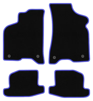Produktbild von Velours-Fußmatten für Volkswagen Lupo 1997-2005 (Schrägheck) – 4-tlg, Schwarz/Blau, passgenau – Wielganizator CARLUX