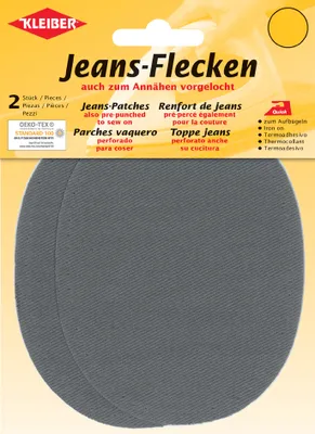 Produktbild von KLEIBER Jeans-Bügelflecken oval 130 x 100 mm grau 2 Stück