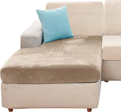 Produktbild von Elastischer Velours-Bezug für Liege, Sofa und Ecksofa in Beige Cappuccino Schonbezug