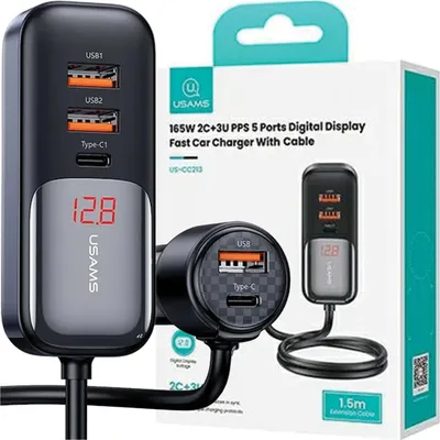 Zdjęcie produktu dla USAMS Ład. sam. C40 3xUSB+2xUSB-C 165WPD+QC Fast Charge czarny/black CC213CC01 (US-CC213)