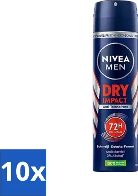 Zdjęcie produktu dla Nivea Men Dezodorant w sprayu - Dry Impact - 48 godzin skuteczności - 150 ml - Value Pack - 10 szt